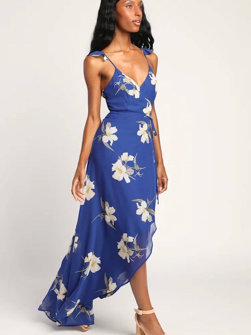 Lulus All Mine Cobalt/Royal Blue Floral Wrap Dress - Women